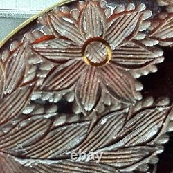 Vintage Root Beer Bakelite Brass Brooch Pin Floral Pattern Carving 3x 2 Tested