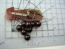 Vintage Root Beer Bakelite Hand With Red Dangling Cherries Pin Brooch