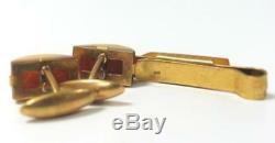 Vintage Russian Amber Bakelite Cufflinks Tie Pin Box