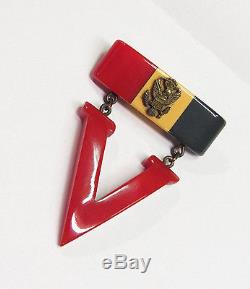 Vintage SUPER RARE WW2 Bakelite Patriotic Victory Pin Brooch