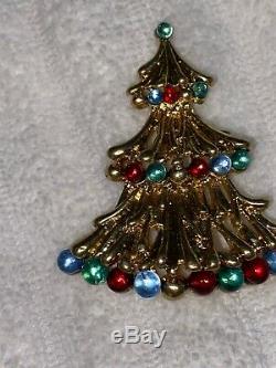 Vintage Signed MONET Christmas Tree Gold Tone Color Bakelite Pin Brooch Rare