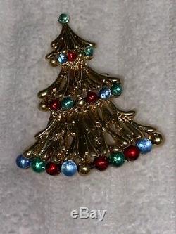 Vintage Signed MONET Christmas Tree Gold Tone Color Bakelite Pin Brooch Rare