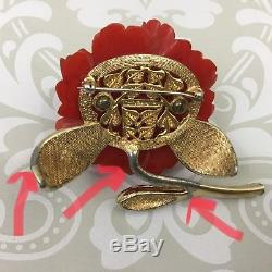 Vintage Signed Nettie Rosenstein Bakelite Pave Rhinestones Flower Brooch Pin