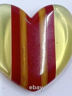 Vintage Signed Schultz Bakelite Lucite Red And Yellow Heart Pin Brooch