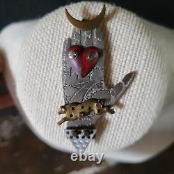 Vintage Signed Thomas Mann Modernist Mixed Metal Bakelite Hand Rabbit Pin Brooch