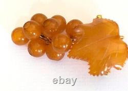 Vintage Soviet Jewelry Baltic Amber SIGNED Brooch Pin Grapes design marked