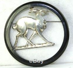 Vintage Sterling Silver & Bakelite Pin Deer With Bunny Head