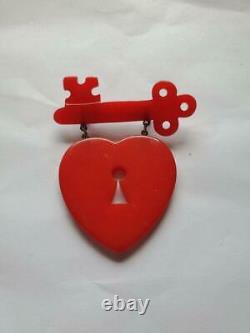 Vintage Sweetheart Bakelite Heart Key Pin