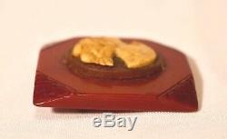 Vintage Tested Solid Amber Butterscotch Bakelite & Celluloid Cameo Broch Pin