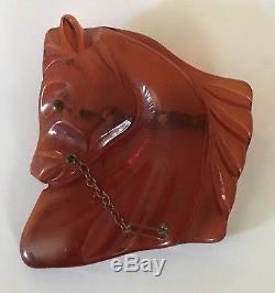 Vintage Translucent Red Orange Lucite Horse Head Pin Brooch