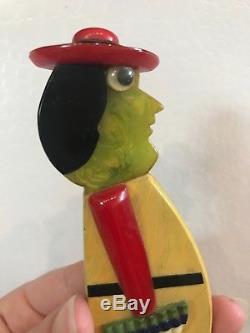Vintage Unique Bakelite Lady with Hat and Purse Large Pin