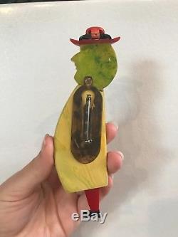 Vintage Unique Bakelite Lady with Hat and Purse Large Pin