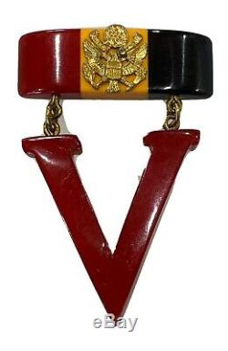 Vintage V FOR VICTORY BAKELITE BROOCH VINTAGE 1940S BROOCH PIN RARE WWII