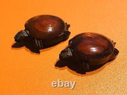 Vintage Wood Bakelite Pair of Turtle Pin Brooches