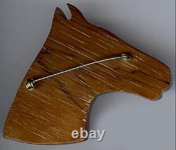 Vintage Wood & Caramel Butterscotch Bakelite Horse Head Pin Brooch