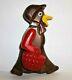 Vintage Wood Duck withSwinging Cherry Red Bakelite Movable Arm & basket Brooch Pin