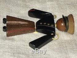 Vintage Wwii Era Carved Bakelite & Wood Soldier Marine Articulated Man Pin
