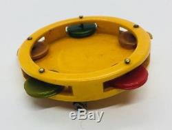 Vintage Yellow Bakelite Rare Tambourine Pin