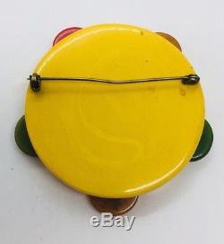 Vintage Yellow Bakelite Rare Tambourine Pin