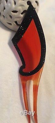 Vintage amber black BAKELITE CELLULOID HAIR COMB 8.5x 2.5 pin accessory large