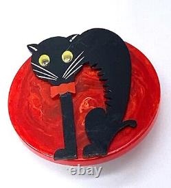 Vintage bakelite and celluloid black cat good luck pin brooch
