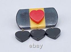 Vintage bakelite art deco hearts pin brooch WWII military style