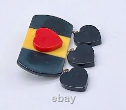 Vintage bakelite art deco hearts pin brooch WWII military style