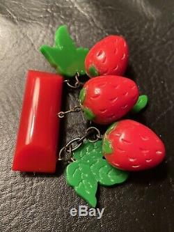 Vintage bakelite strawberry pin brooch