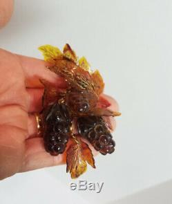 Vintage carved Bakelite Catalin Dangling Fruit Berries pin Tortoise Rootbeer