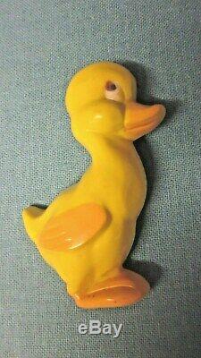 Vintage carved and painted Bakelite cartoon duck or chicken Brooch Pin