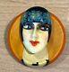 Vintage hand painted woman's face Bakelite flapper pin brooch