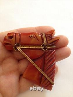 Vintage large Bakelite horse head pin brooch, tested with simichrome (D36)