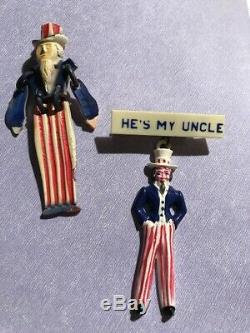 Vintage plastic patriotic UNCLE SAM buddies pin set HE'S MY UNCLE bakelite era
