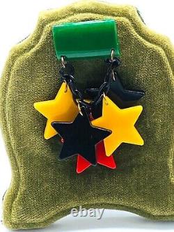Vintage stunning patriotic bakelite stars dangling pin brooch