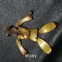 Vintage trembler Brooch rare gold Bakelite Articulated Soldier Figure Pin 1950s