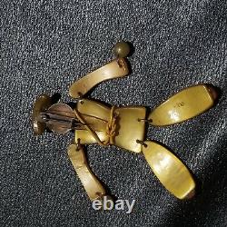 Vintage trembler Brooch rare gold Bakelite Articulated Soldier Figure Pin 1950s