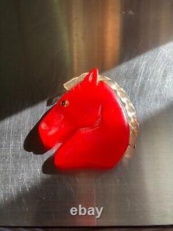 Vintge Carved Red Bakelite Horse Pin Brooch