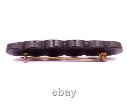 Vtg 1920s Art Deco Mourning Bar Brooch Pin Black Bakelite Brass Pinback C Clasp