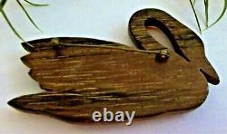 Vtg 1930s Appple Juice Amber Bakelite Glass Eye Swan Large Brooch Pin 3-1/8