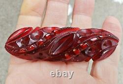 Vtg 1930s Dark CherryJuice Red Deep Carved & Pierced Prystal Bakelite Brooch Pin