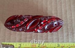 Vtg 1930s Dark CherryJuice Red Deep Carved & Pierced Prystal Bakelite Brooch Pin