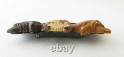 Vtg 50's Bakelite TRIPLE SCOTTISH TERRIER Dog Multicolor BROOCH PIN