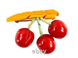 Vtg 50s 60s Bakelite Cherry Cherries pin pinback brooch WOW