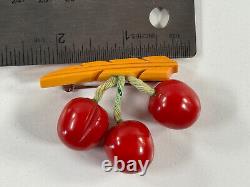 Vtg 50s 60s Bakelite Cherry Cherries pin pinback brooch WOW