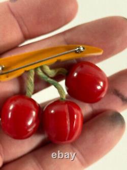 Vtg 50s 60s Bakelite Cherry Cherries pin pinback brooch WOW