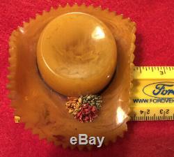 Vtg / Antique Amber Butterscotch Bakelite Figural Western Hat Pin Brooch Zigzag
