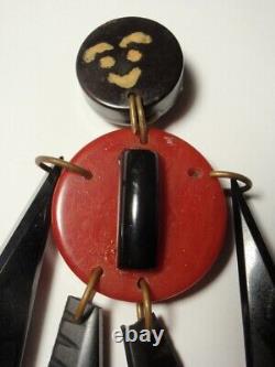 Vtg Art Deco Bakelite Articulated Figural Black & Red Brooch Pin As-Is