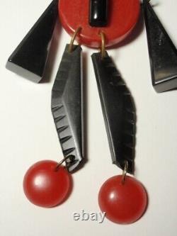 Vtg Art Deco Bakelite Articulated Figural Black & Red Brooch Pin As-Is