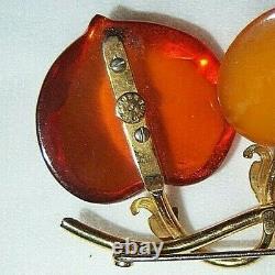 Vtg Bakelite Amber 12k Gold Cherry Brooch Pin Signed