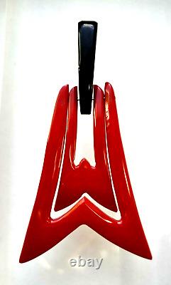 Vtg. Bakelite Deco black and red, rare and unique 5 long pin/brooch